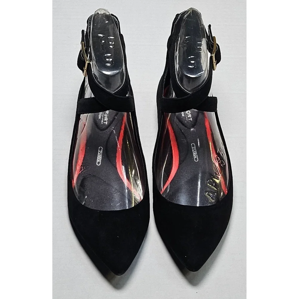 Rockport Adelyn Anklr Strap Ballet Flats Womens Black‎ Suede Pointed Toe Size 5M